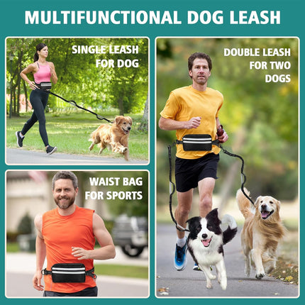 Hands Free Dog Running Leash with Waist Bag Reflective Adjustable Belt and Pouch
