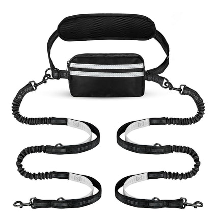 Hands Free Dog Running Leash with Waist Bag Reflective Adjustable Belt and Pouch