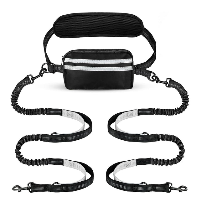 Hands Free Dog Running Leash with Waist Bag Reflective Adjustable Belt and Pouch