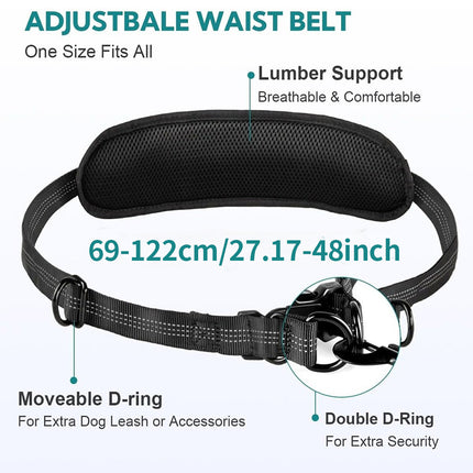 Hands Free Dog Running Leash with Waist Bag Reflective Adjustable Belt and Pouch
