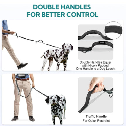 Hands Free Dog Running Leash with Waist Bag Reflective Adjustable Belt and Pouch