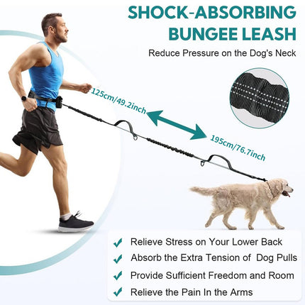 Hands Free Dog Running Leash with Waist Bag Reflective Adjustable Belt and Pouch