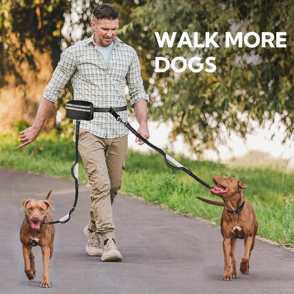 Hands Free Dog Running Leash with Waist Bag Reflective Adjustable Belt and Pouch