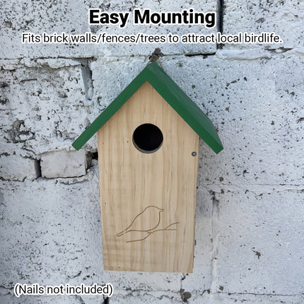 Birdhouse side view showing openable panel for seasonal cleaning - wooden garden bird nesting box