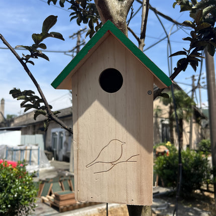 Feature view wooden birdhouse - weather resistant natural timber nesting box with ventilated design