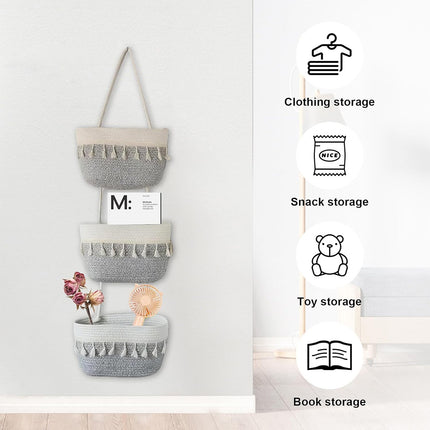 3-Tier Wall-Mounted Hanging Basket Storage Organizer For Clutter Space Saving
