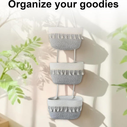 3-Tier Wall-Mounted Hanging Basket Storage Organizer For Clutter Space Saving