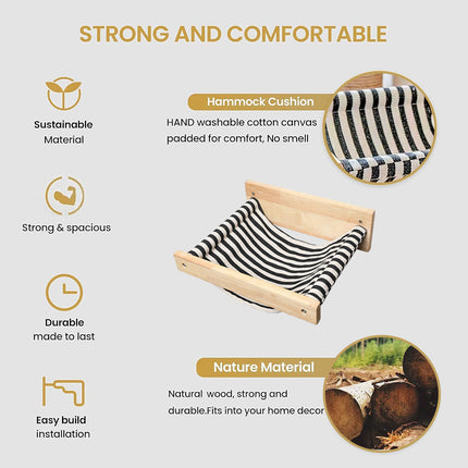 Solid Wood Wall Mounted Cat Hammock Durable Pet Bed for Indoor Cats Kittens Use