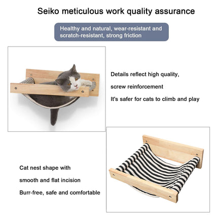 Solid Wood Wall Mounted Cat Hammock Durable Pet Bed for Indoor Cats Kittens Use