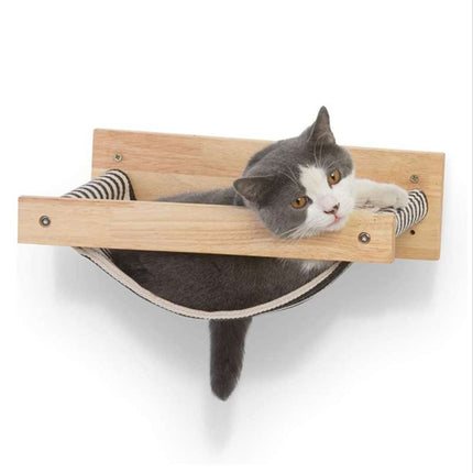 Solid Wood Wall Mounted Cat Hammock Durable Pet Bed for Indoor Cats Kittens Use