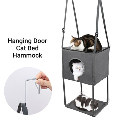Metal Hook Double Layer Hanging Cat Hammock with Durable Fabric for Indoor Cats