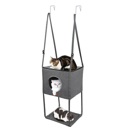 Metal Hook Double Layer Hanging Cat Hammock with Durable Fabric for Indoor Cats