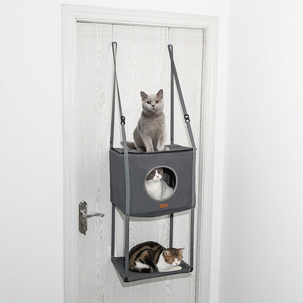 Metal Hook Double Layer Hanging Cat Hammock with Durable Fabric for Indoor Cats