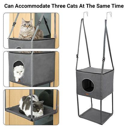 Metal Hook Double Layer Hanging Cat Hammock with Durable Fabric for Indoor Cats