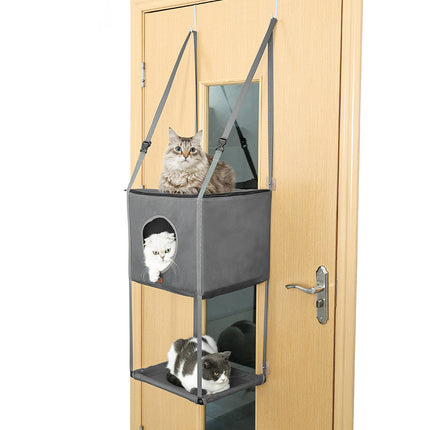Metal Hook Double Layer Hanging Cat Hammock with Durable Fabric for Indoor Cats