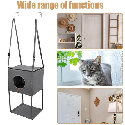 Metal Hook Double Layer Hanging Cat Hammock with Durable Fabric for Indoor Cats