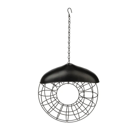 Hanging Outdoor Bird Feeder Metal Wire Ring Domed Roof for Suet Balls 40cm