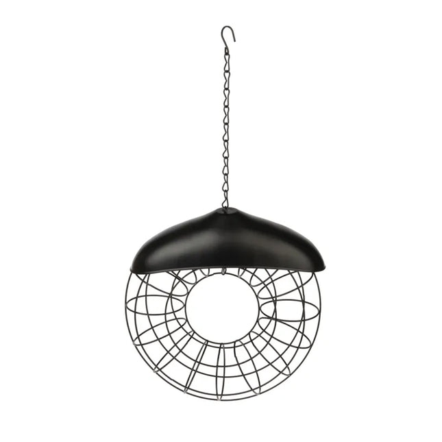 Hanging Outdoor Bird Feeder Metal Wire Ring Domed Roof for Suet Balls 40cm