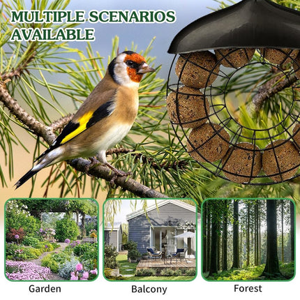 Hanging Outdoor Bird Feeder Metal Wire Ring Domed Roof for Suet Balls 40cm