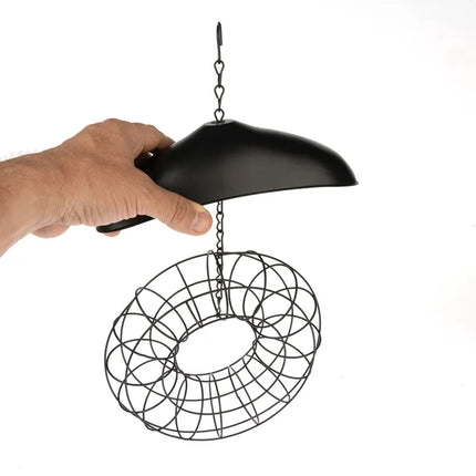 Hanging Outdoor Bird Feeder Metal Wire Ring Domed Roof for Suet Balls 40cm