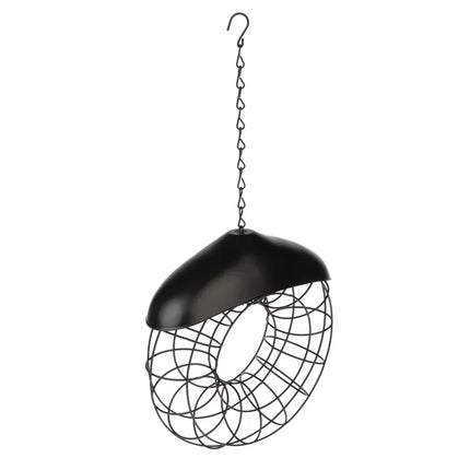Hanging Outdoor Bird Feeder Metal Wire Ring Domed Roof for Suet Balls 40cm