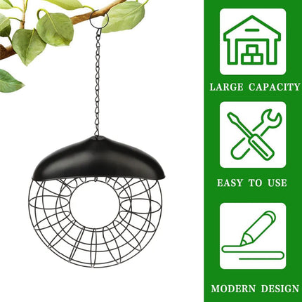 Hanging Outdoor Bird Feeder Metal Wire Ring Domed Roof for Suet Balls 40cm