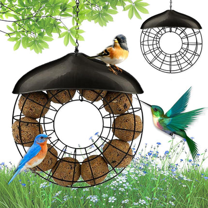 Hanging Outdoor Bird Feeder Metal Wire Ring Domed Roof for Suet Balls 40cm