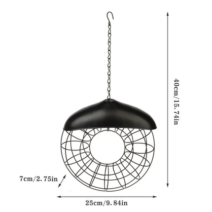 Hanging Outdoor Bird Feeder Metal Wire Ring Domed Roof for Suet Balls 40cm