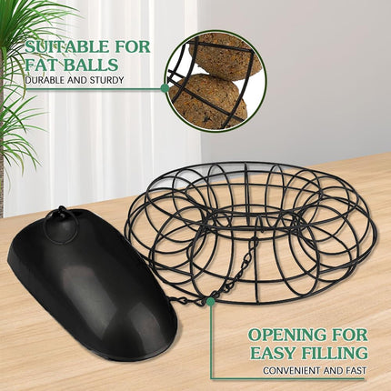 Hanging Outdoor Bird Feeder Metal Wire Ring Domed Roof for Suet Balls 40cm