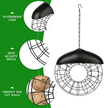 Hanging Outdoor Bird Feeder Metal Wire Ring Domed Roof for Suet Balls 40cm