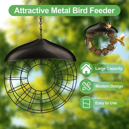 Hanging Outdoor Bird Feeder Metal Wire Ring Domed Roof for Suet Balls 40cm