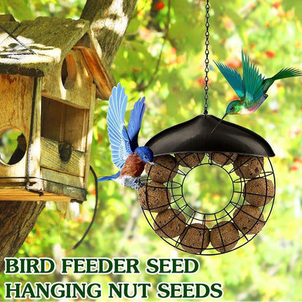 Hanging Outdoor Bird Feeder Metal Wire Ring Domed Roof for Suet Balls 40cm