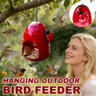 Hanging Metal Bird Feeder with Ladybug Accent - Outdoor Garden Feeding Dish