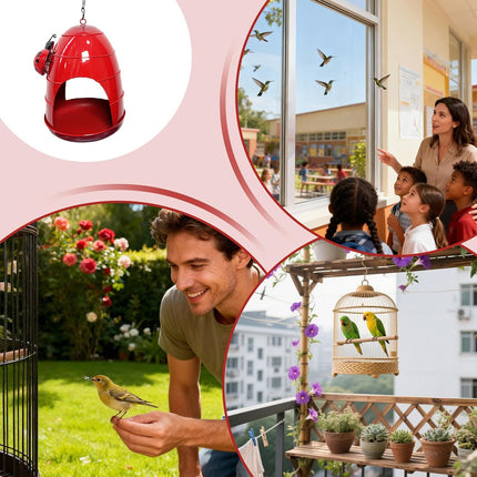 Hanging Metal Bird Feeder with Ladybug Accent - Outdoor Garden Feeding Dish