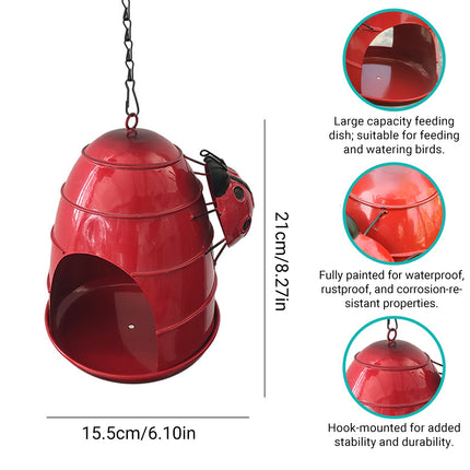 Hanging Metal Bird Feeder with Ladybug Accent - Outdoor Garden Feeding Dish