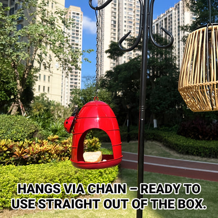 Hanging Metal Bird Feeder with Ladybug Accent - Outdoor Garden Feeding Dish