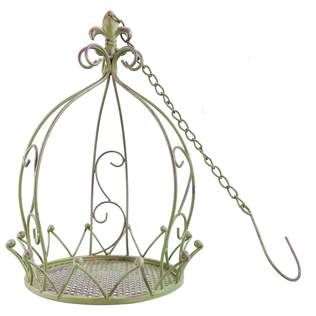 Iron hanging flower basket crown design white background - vintage wrought iron planter holder for garden