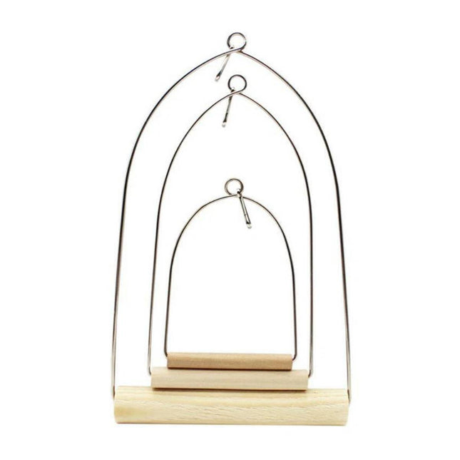 Natural Wood Bird Swing Toy Hanging Parrot Cage Perch Accessory