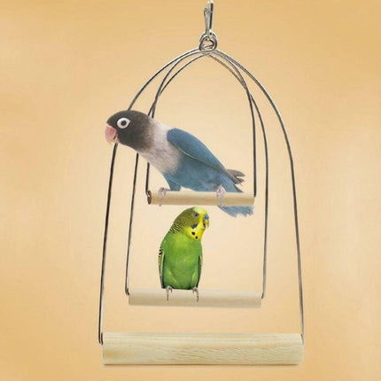 Natural Wood Parrot Chewing Perch Toy Bird Cage Swing Playground Stand