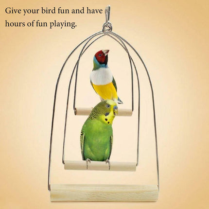 Natural Wood Parrot Chewing Perch Toy Bird Cage Swing Playground Stand