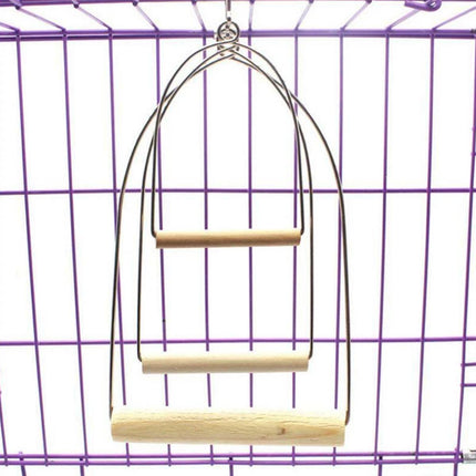 Natural Wood Parrot Chewing Perch Toy Bird Cage Swing Playground Stand