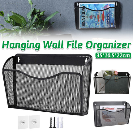 File Organizer Mesh Wall Mounted Rack Magazine Holder Storage Basket for Office