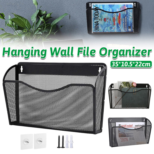 File Organizer Mesh Wall Mounted Rack Magazine Holder Storage Basket for Office