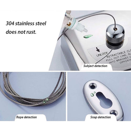 2.8m Invisible Clothesline Indoor Retractable Stainless Steel Wire Sturdy