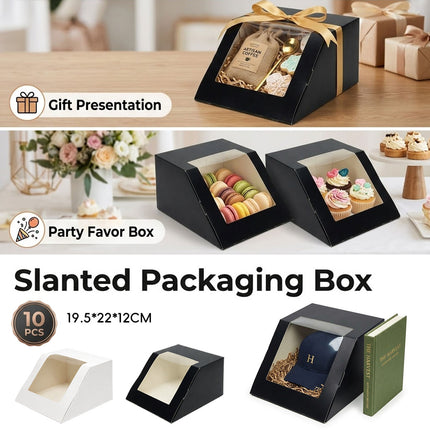 Slant Window Gift Boxes 10 Pack 19.5x22x12cm Black White