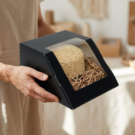 Slant Window Gift Boxes 10 Pack 19.5x22x12cm Black White