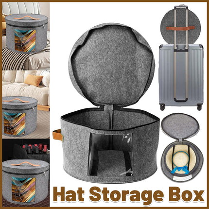 Large Round Hat Storage Box Women Men Travel Organizer Lid Felt Case Pop Up Home