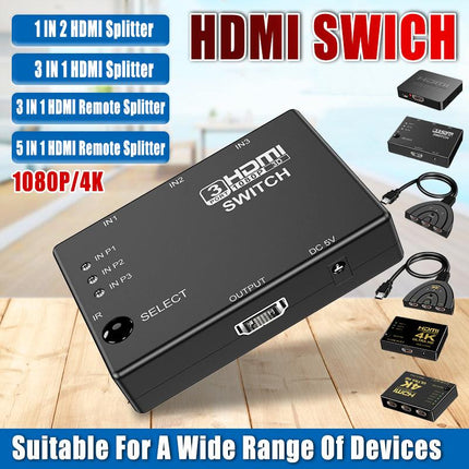 5 Port Hdmi Splitter Switch Switcher Hub Box Hdtv Ultra Hd 4K 60Hz With Remote - Aimall