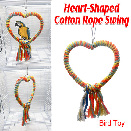 Bird Rope Swing Toy Heart Shape Cotton Perch Colourful Stand Parrot Accessory