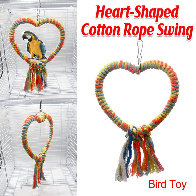 Bird Rope Swing Toy Heart Shape Cotton Perch Colourful Stand Parrot Accessory